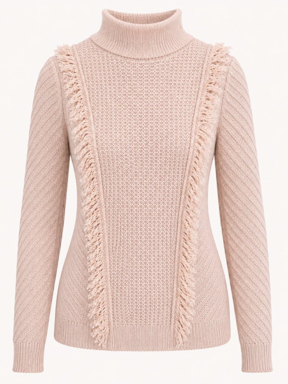 bebe Blush Fringe Turtleneck Sweater